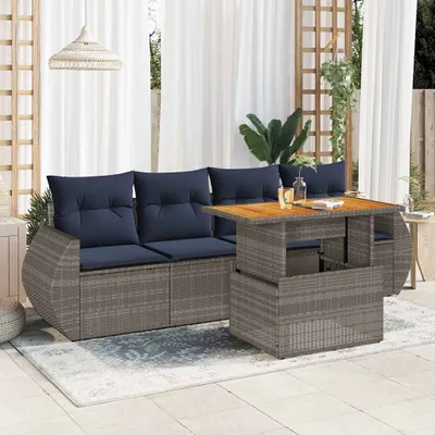 Produktbild von Möbel 5-tlg. Garten-Sofagarnitur mit Kissen Grau Poly Rattan - Gartenmöbelgarnituren 3327211