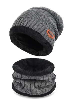 Immagine prodotto di Set cappello sciarpa uomo caldo foderato in maglia grigio, uomo donna, A0338