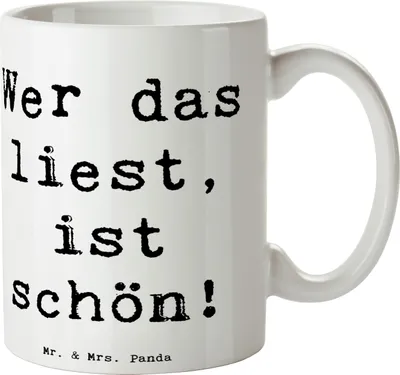 Produktbild von Mr. & Mrs. Panda haferl Spruch Freude Schön - Weiß - Geschenk, Selbstbewusstsein, Pott, Zitat, Motivation, Gefühl, Becher, Keramiktasse, Teetasse, Aufmunterung, schenken