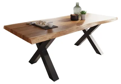 Produktbild von Esstisch Baumkante massiv Akazie Natur 220 x 110 X-Gestell schwarz ATLAS