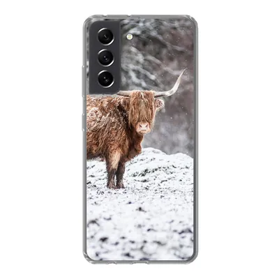 Produktbild von MuchoWow® Handyhülle Schutzhülle Hülle für Samsung Galaxy S21 FE Schottischer Highlander - Baum - Schnee Silikon Softcase Handy Hülle - Mobiltelefonhülle