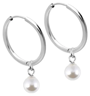 Produktbild von Chirurgenstahl Ohrclicker Creolen SYNTHETISCHE PERLE Silber Innendurchmesser: 14 mm