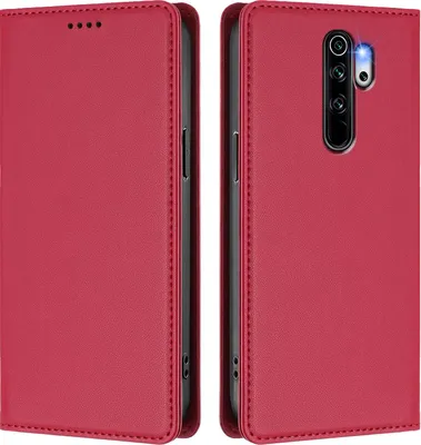 Produktbild von Handyhülle für Xiaomi Redmi Note 8 Pro, Kunstleder Klapphülle Stoßfeste Magnetische Hülle mit Ständer Rot