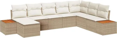 Immagine prodotto di Set di divani da giardino vidaXL, 9 pezzi, colore beige e crema, con struttura in rattan sintetico, capacità di 8 posti