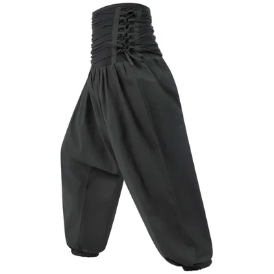 Produktbild von Kunst und Magie Damen Pluderhose Freizeit Haremshose Wellnesshose Mittelalterhose, Größe:S/M, Farbe:Black / Schwarz