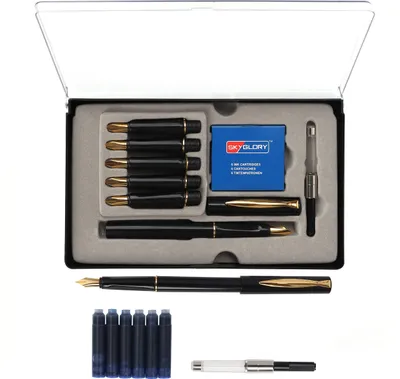 Produktbild von Kurtzy Füller Set Kalligraphie Set mit 6 Federn, Tintenpatronen und Tinten Adapter (14-Teilig) – Feder zum Schreiben mit Tinte Blau Schreibfeder