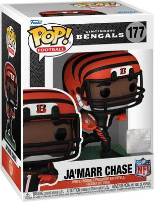 A product box for a Funko Pop! vinyl figure of Ja'Marr Chase, a Cincinnati Bengals player.
