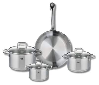 4-teiliges Topfset: Bratpfanne 28 cm + 3 Töpfe 14/16/20 cm, Edelstahl