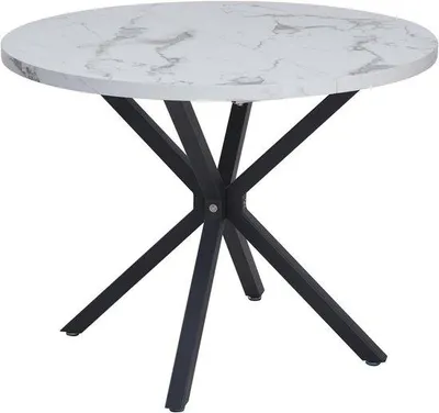 Productafbeelding van Moderne Ronde Eettafel in Marmerlook met Metalen Poten - Perfect voor Eetkamer, Keuken en Woonkamer