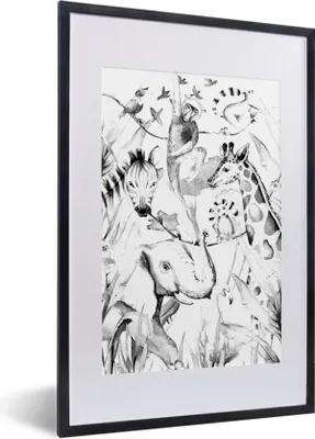 Produktbild von MuchoWow® Gerahmtes Poster Tiere - Dschungel - Aquarell - Affe - Jungen - Mädchen - Kind 40x60 cm - Poster mit Schwarzem Bilderrahmen Wandposter Rahmen Foto Bilder - Poster in Rahmen