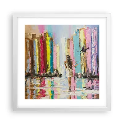Produktbild von Gerahmtes Poster - Weißer Rahmen - Mädchen Vogel - 40x40 cm - Wand Bild - Wanddeko - Wandbilder - Kunstposter - Wandposter - Bilderrahmen - Bilder - Kunstdruck - Wandbild - P2WAC40x40-3441