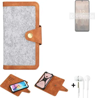 Produktbild von K-S-Trade Handyhülle + Kopfhörer kompatibel mit Nokia C31 Schutzhülle Filz Hülle Kunstleder hellgrau braun (1x)