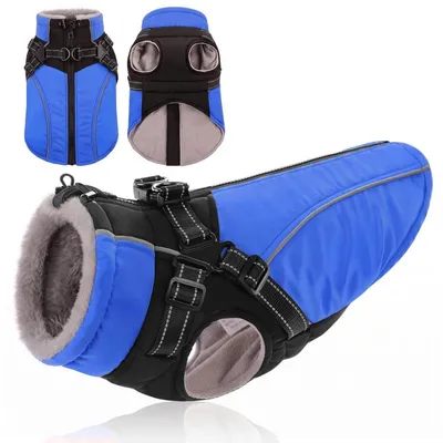 Produktbild von Hunde Wintermantel mit integriertem Geschirr Fleece Futter XL Royalblau