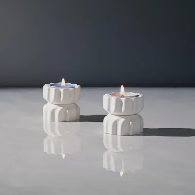 Productafbeelding van Theelichthouder set, 2 stuks, handgemaakt van cement, 5 x 6,5 cm, voor woonkamerdecoratie