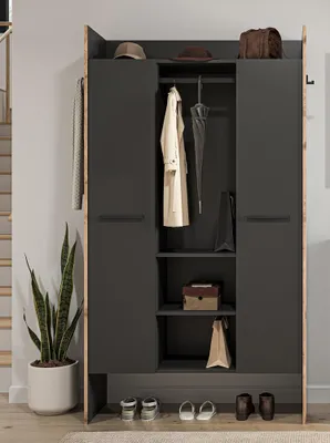 Produktbild von Garderobenschrank Bueno | Basalt / Nox Oak | 105 x 189 x 37 cm