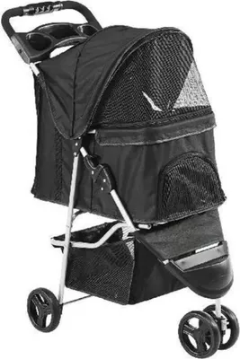 Produktbild von Happyment Hundewagen – Haustierbuggy für Hunde und Katzen – Faltbar – 16 kg Tragfähigkeit – Aluminiumrahmen – Schwarz