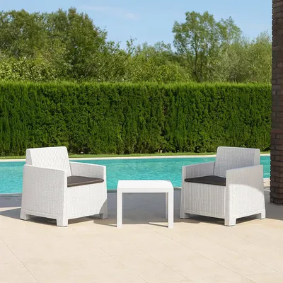 Produktbild von Dmora Gartenmöbel-Set Rosta Weiß, 2-Sitzer, 1 Tisch