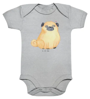 Produktbild von Mr. & Mrs. Panda Babybody Mops 3. - 6. Monat - Heather Grey - Geschenk, Strampler, Hundeliebe, Baby, Hund, babykleidung body, Knuffig, Liebe, strampelanzug, overall