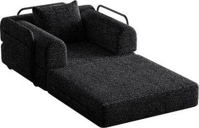Produktbild von Schlafsofa 2in1 94x91x69cm Mit Staufach In Armlehne Drei Metallrahmen Mehrfach Konfigurierbar Chenille Schwarz