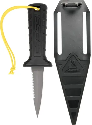 Produktbild von Cressi Mamba Knife Titanium Alloy-Tauchermesser mit schlankem, spitzem Design, 7 cm Klinge mit glatter/gezackter Schneide aus Titanlegierung, Scheide mit Schnur/Sicherheitsverschluss