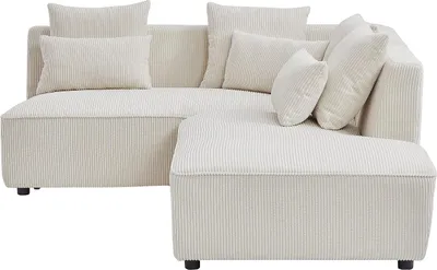Produktbild von Ecksofa mit Ottomane rechts aus beigem Cord MECODI