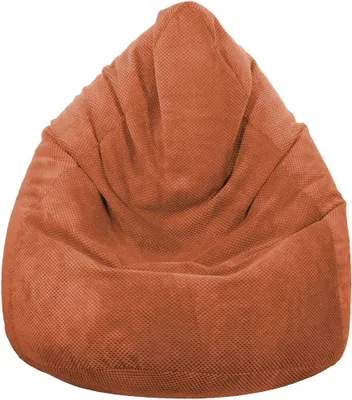 A single orange beanbag chair is shown against a white background.