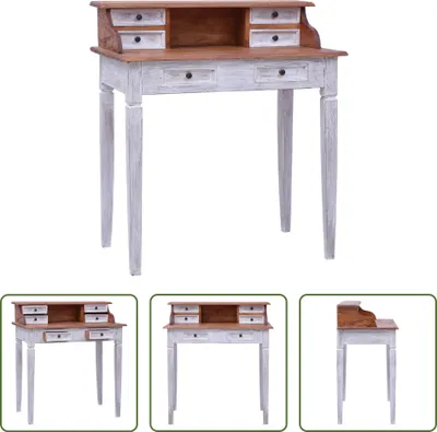 Image de Bureau The Living Store avec tiroirs 90x50x101 cm Bois ancien massif