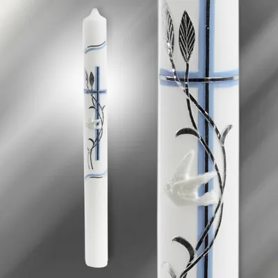 Produktbild von Kerze Kommunionkerze Taufkerze Set inkl. Kerzenhalter 35/400 blau Silber C101/NiS