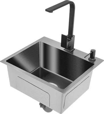 Produktbild von Küchenspüle aus Edelstahl - Einbecken-Spüle - Mit Wasserhahn - Rechteckig - 1 Loch - Silber