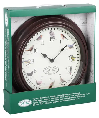 Produktbild von Esschert Design Wand Uhr Mit Vogel Stimmen Rufen Gezwitscher 30cm Natur Deko