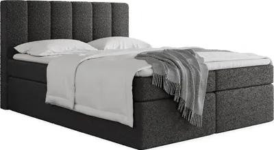 Produktbild von Boxspringbett 180x200 mit Bettkasten – Gepolstert Doppelbett mit 7-Zonen Taschenfederkern-Matratze, 5 cm Komfortschaum-Topper Inklusive – Stauraumbett mit hohem Kopfteil, Boucle Stoff – Schwarz