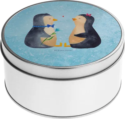 Produktbild von Mr. & Mrs. Panda Kaffeedose Pinguin Pärchen - Eisblau - Geschenk, Vorratsdosen, Liebe, Keksdose, Hochzeitstag, keksdosen, Teedose, Dose, Verknallt, Erinnerungsbox
