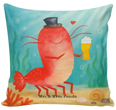 Produktbild von Mr. & Mrs. Panda Zierkissen Hummer Weizen Design - Weiß - Geschenk, Wirtschaft, Kissen 40x40, bedruckt, Garnele, Meer, Kneipe, Bier, Kochen, Polster, Sofakissen, Deko