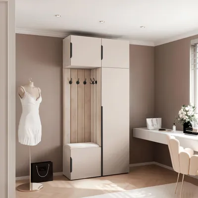 Produktbild von Garderobe ARIA 10 112 cm Kaschmir Gepolstert Kaschmir Soft-Close Hexa Griffe Schwarz