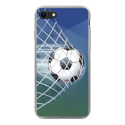 Produktbild von MuchoWow® Handyhülle Schutzhülle Hülle für iPhone SE 2022 Eine Illustration eines Fußballs im Netz - Jungen - Mädchen - Kinder Silikon Softcase Handy Hülle - Schutzhülle