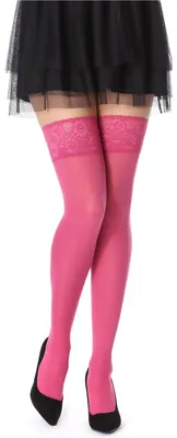 Image de Bas autofixants en microfibre 40 deniers pour femmes Bellivalini avec dentelle BLVFI1004 (fuchsia, XL)