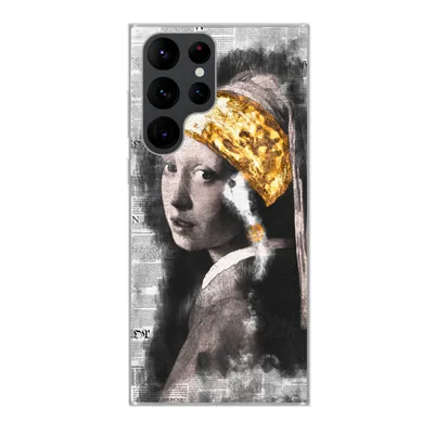 Produktbild von MuchoWow® Handyhülle Schutzhülle Hülle für Samsung Galaxy S22 Ultra Mädchen mit Perlenohrring - Gold - Aquarell Silikon Softcase Handy Hülle - Abbildung