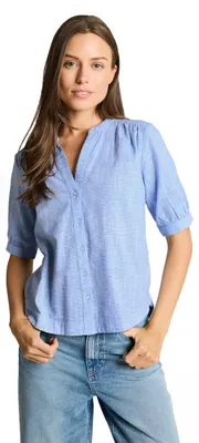 Produktbild von Tom Tailor Bluse aus Baumwolle mit V-Ausschnitt, Knopfleiste und Raffungen