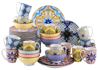 Zdjęcie produktu dla Zestaw naczyń, porcelana, wzór geometryczny, 48 sztuk