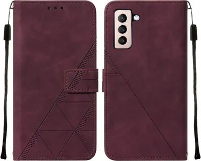 Produktbild von Galaxy S21+ Hülle, Schlank Prägung Flip Leder Kartenfächer Schutzhülle mit Ständer für Samsung Galaxy S21+ / S21 Plus 5G Rot