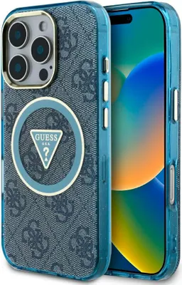 Image de Etui Guess Iml Metal Glitter 4G Circle Triangle Magsafe Do Iphone 16 Pro Max Niebieski