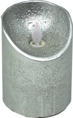 Produktbild von LED Echtwachskerze Silber Rustik D7,5cm / H10cm mit Wackelflamme Batteriebetrieben Timerfunktion Weihnachtsdeko