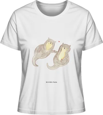 Produktbild von Mr. & Mrs. Panda Damen T-Shirt Otter Hände halten Größe L - Weiß - Geschenk, Liebe, Verliebt, Paar, Seeotter, Oberteil, Basic Shirt, Kurzarmshirt, glücklich