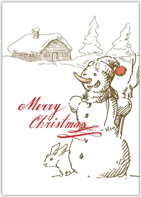 Produktbild von Süße Vintage Weihnachtskarte mit Schneemann und Häschen: Merry Christmas