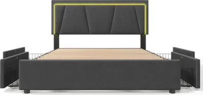 Produktbild von Flieks Polsterbett 160x200cm mit 4 Schubladen, Jugendbett Doppelbett mit Lattenrost, Stauraumbett Holzbett mit LED, Leinen, Grau