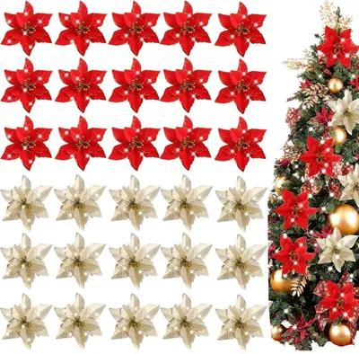 30 Kunstblumen Weihnachten Glitzer Weihnachtsstern Ornamente