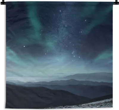 Produktbild von MuchoWow® Wandteppich Wandbehang Nordlichter - Sterne - Berg - Nacht 60x60 cm Tapisserie Dekoration Wandtuch - Dekorationen - Wand Decke