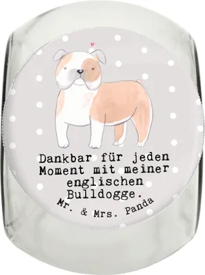 Produktbild von Mr. & Mrs. Panda Dose Englische Bulldogge Moment XL 2000ml - Grau Pastell - Geschenk, Leckerli, Aufbewahrungsdose, Glasdose, Keksdose, Vorratsglas