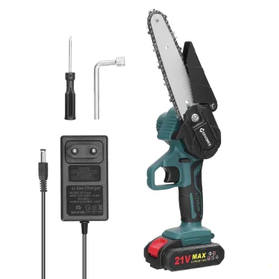 Produktbild von Mini Kettensäge, 6 Zoll 21V Elektro-Kettensäge, Geevorks Tragbare Handgeführte Akku Kettensäge mit 1 x 1500mAh Batterie und 1 x Ladegerät für Gartenarbeit Baumbeschneidung Holzschneiden