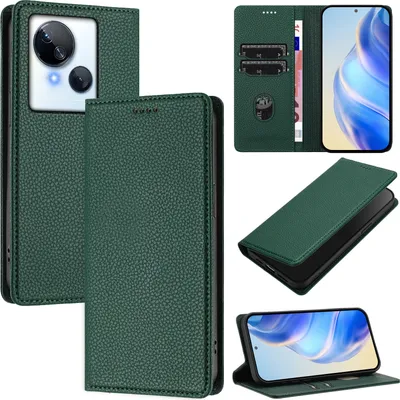 Produktbild von Litchi Leder Handyhülle für Tecno Spark 10 5G Wallet Kartenfächer Standfunktion Hülle Grün